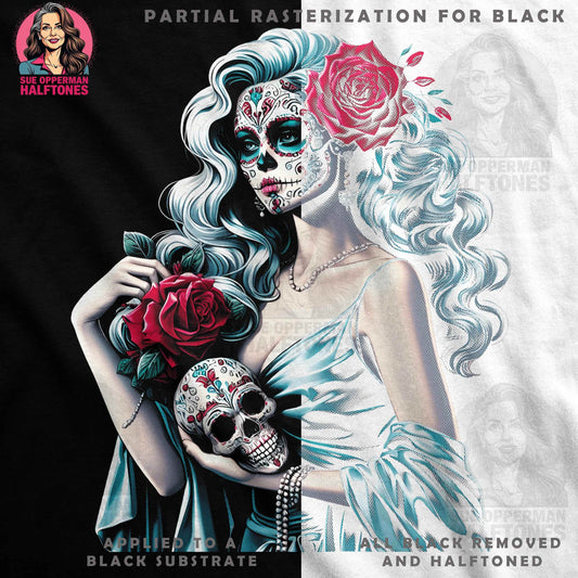 Floral Sugar Skull With Roses Halftoned T-Shirt Design - halftone PNG for T-shirts – Sue Opperman Halftones