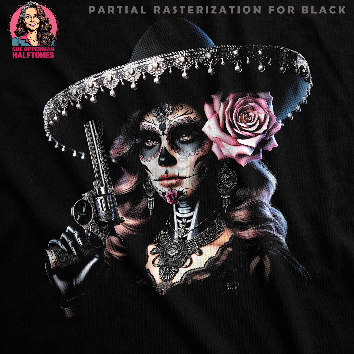 Glamour Day of the Dead Halftone T-Shirt Design - halftone PNG for T-shirts – Sue Opperman Halftones