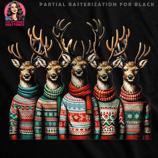 Christmas Reindeer In Sweaters Halftoned T-Shirt Design - halftone PNG for T-shirts – Sue Opperman Halftones