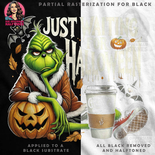 Halloween Grinch Waiting Funny Halftoned T-shirt Design - halftone PNG for T-shirts – Sue Opperman Halftones