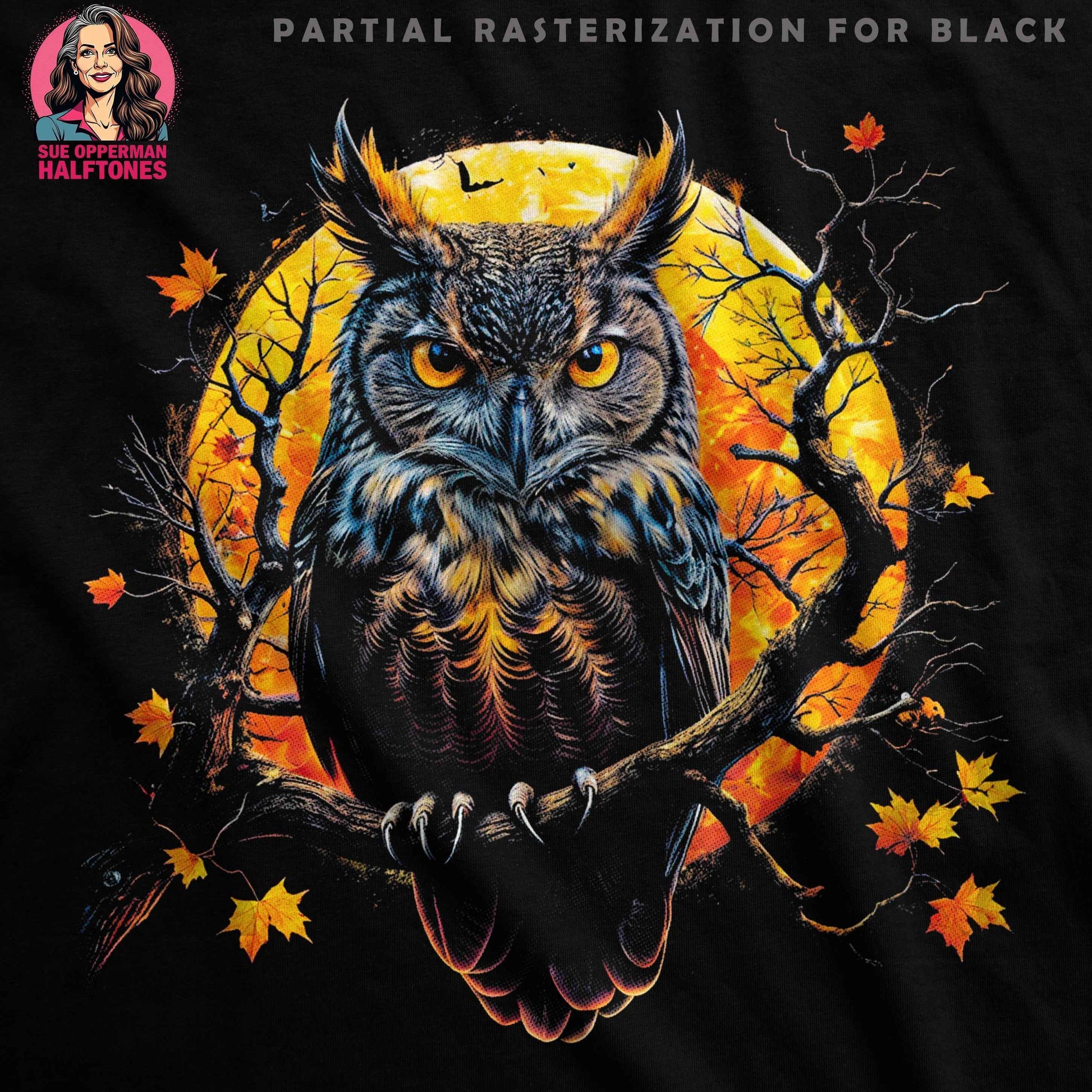 Autumn Owl Halftone T-Shirt Design - halftone PNG for T-shirts – Sue Opperman Halftones