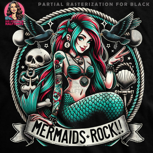Fantasy Mermaids Rock Halftone T-Shirt Design - halftone PNG for T-shirts – Sue Opperman Halftones