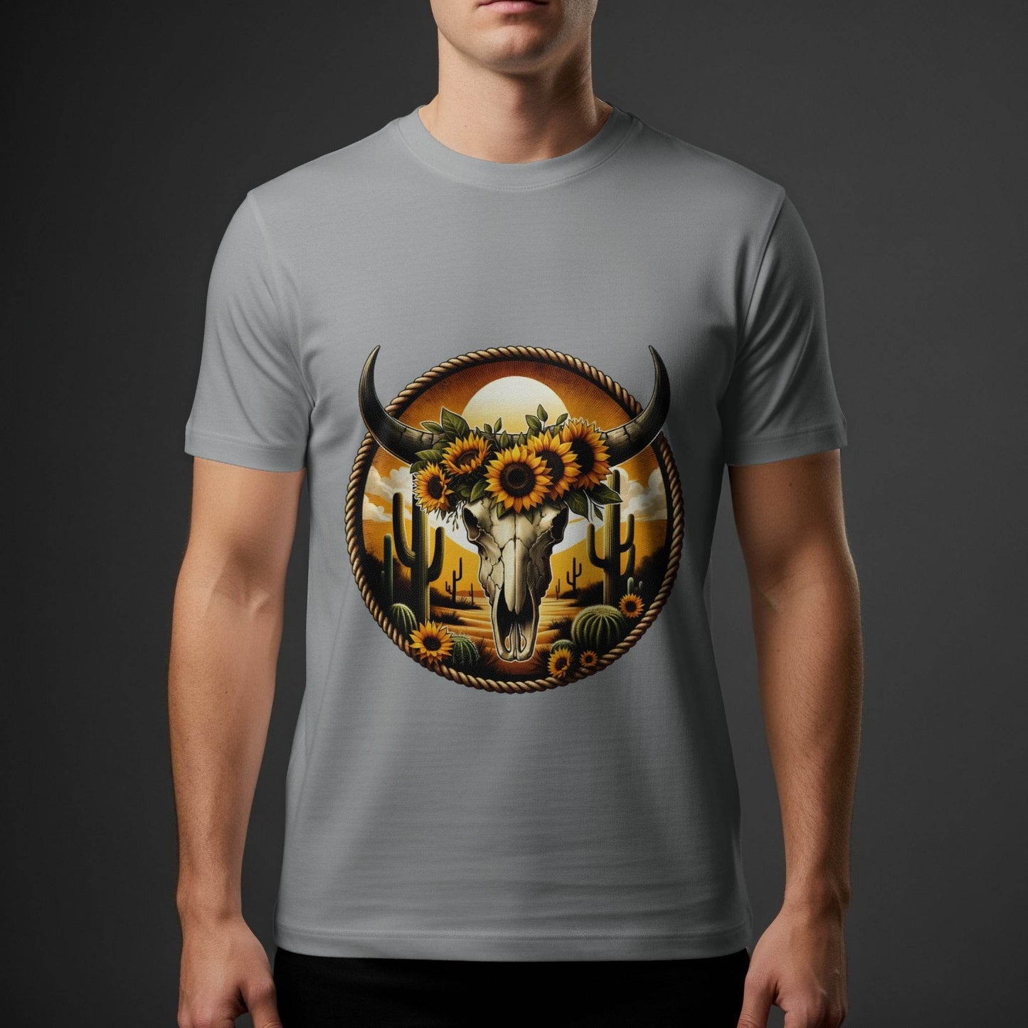 Bull Skull And Sunflowers Art Illustration Universal Print Bundle - halftone PNG for T-shirts – Sue Opperman Halftones