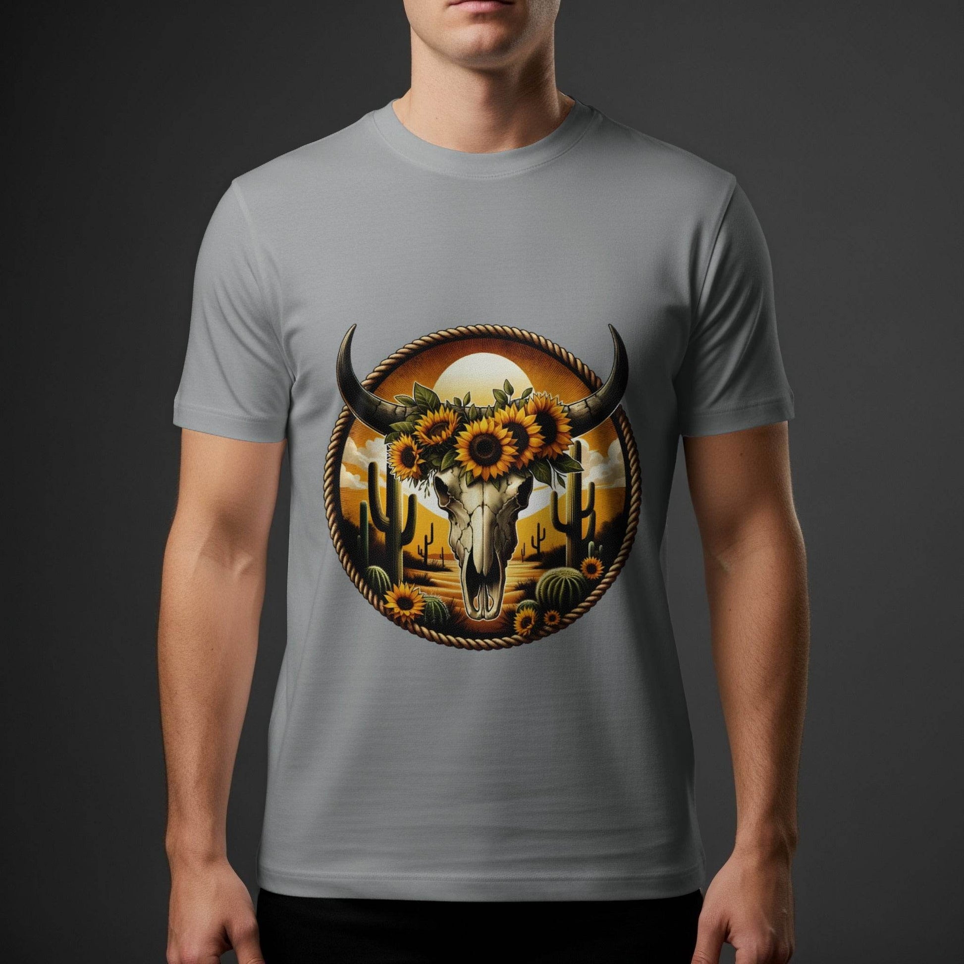 Bull Skull And Sunflowers Art Illustration Universal Print Bundle - halftone PNG for T-shirts – Sue Opperman Halftones