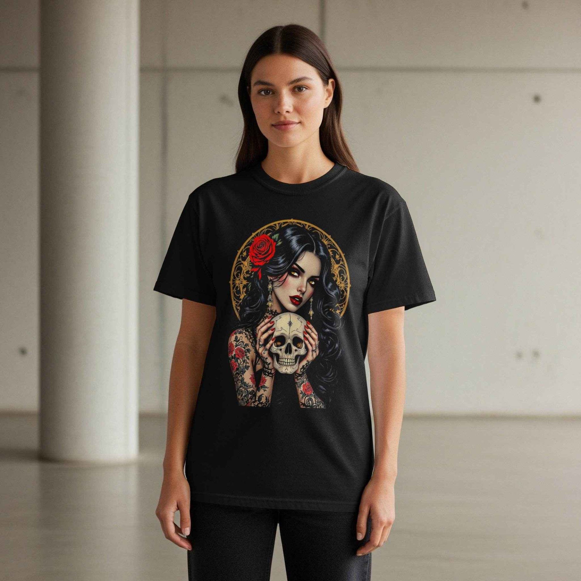Skull Rose Tattoo Woman Halftone T-Shirt Design Digital - halftone PNG for T-shirts – Sue Opperman Halftones