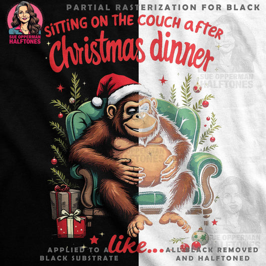 Christmas Dinner Monkey Sitting on Couch Halftone T-Shirt Design - halftone PNG for T-shirts – Sue Opperman Halftones