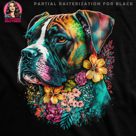 Dog Portrait With Floral Halftoned T-Shirt Design - halftone PNG for T-shirts – Sue Opperman Halftones