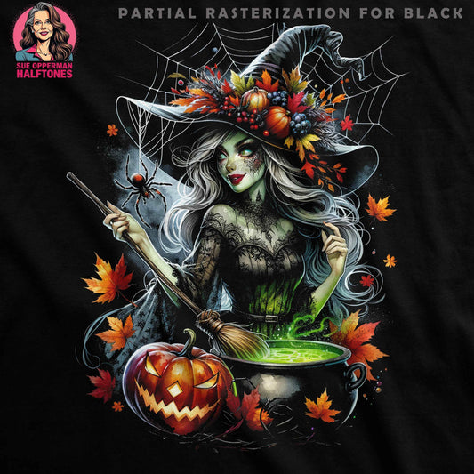 Autumn Witch and Pumpkin Halftone T-Shirt Design - halftone PNG for T-shirts – Sue Opperman Halftones