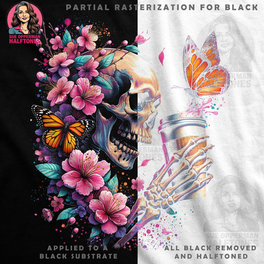 Floral Skull And Coffee With Butterfly Halftoned T-Shirt Design - halftone PNG for T-shirts – Sue Opperman Halftones