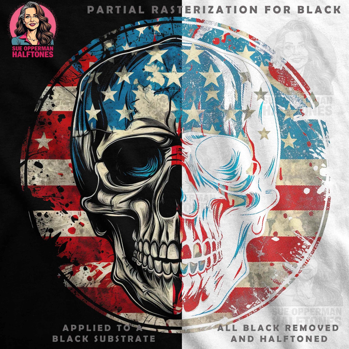 American Flag Skull Patriotic Halftone T-Shirt Design - halftone PNG for T-shirts – Sue Opperman Halftones