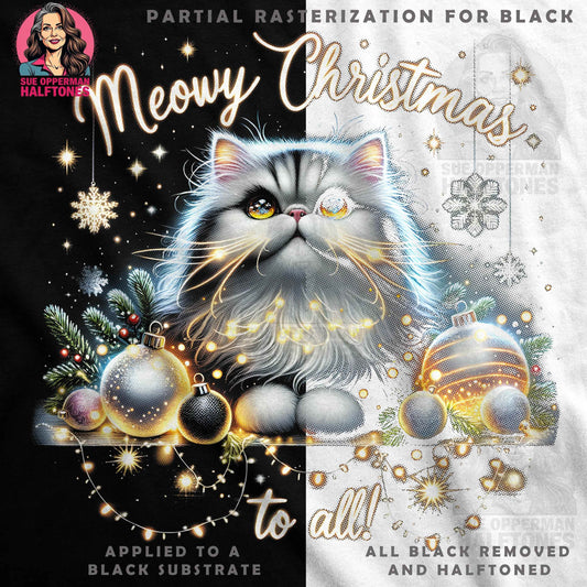 Christmas Cat Meowy Christmas Halftone T-Shirt Design - halftone PNG for T-shirts – Sue Opperman Halftones