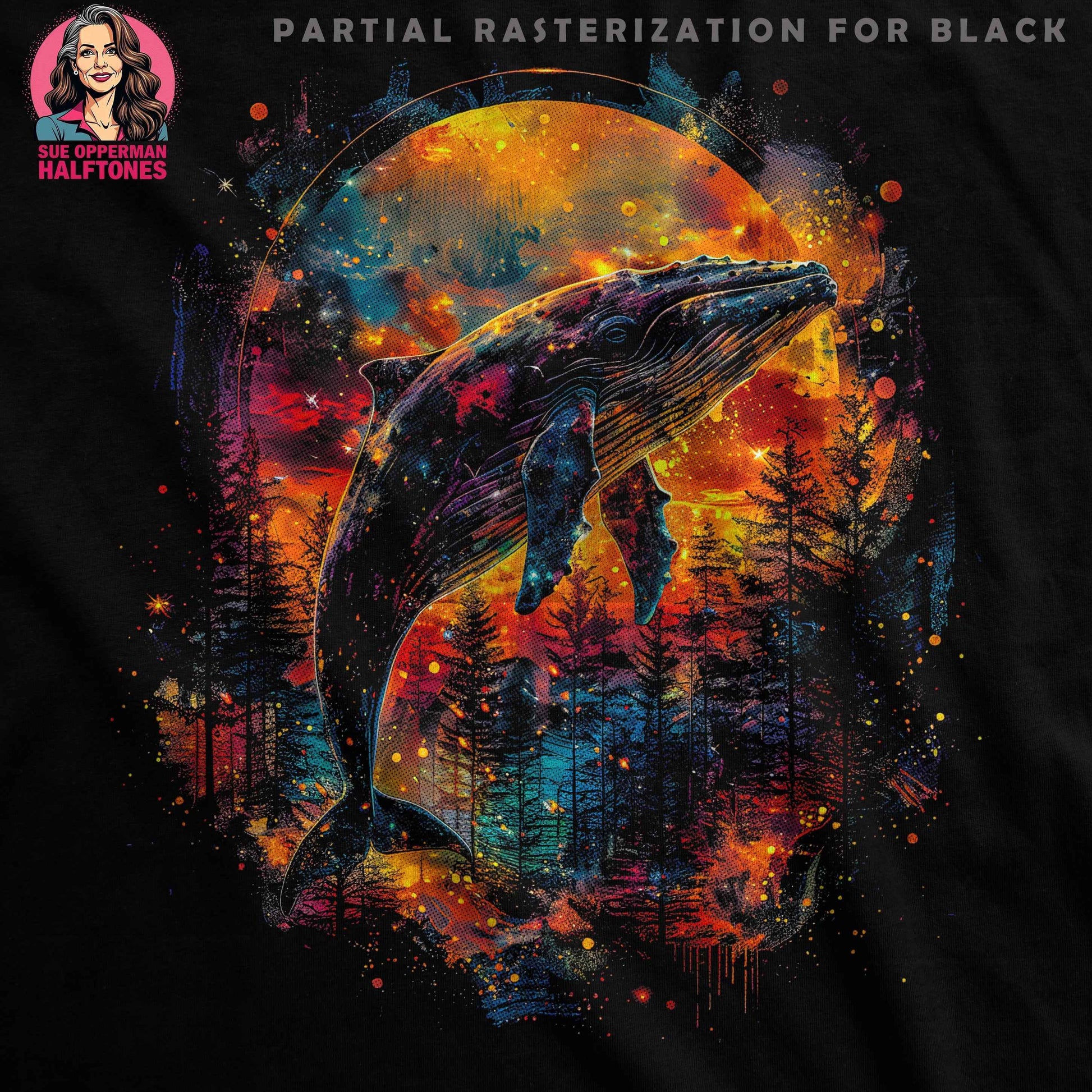 Whale Forest Silhouette Abstract Halftone T-Shirt Design - halftone PNG for T-shirts – Sue Opperman Halftones