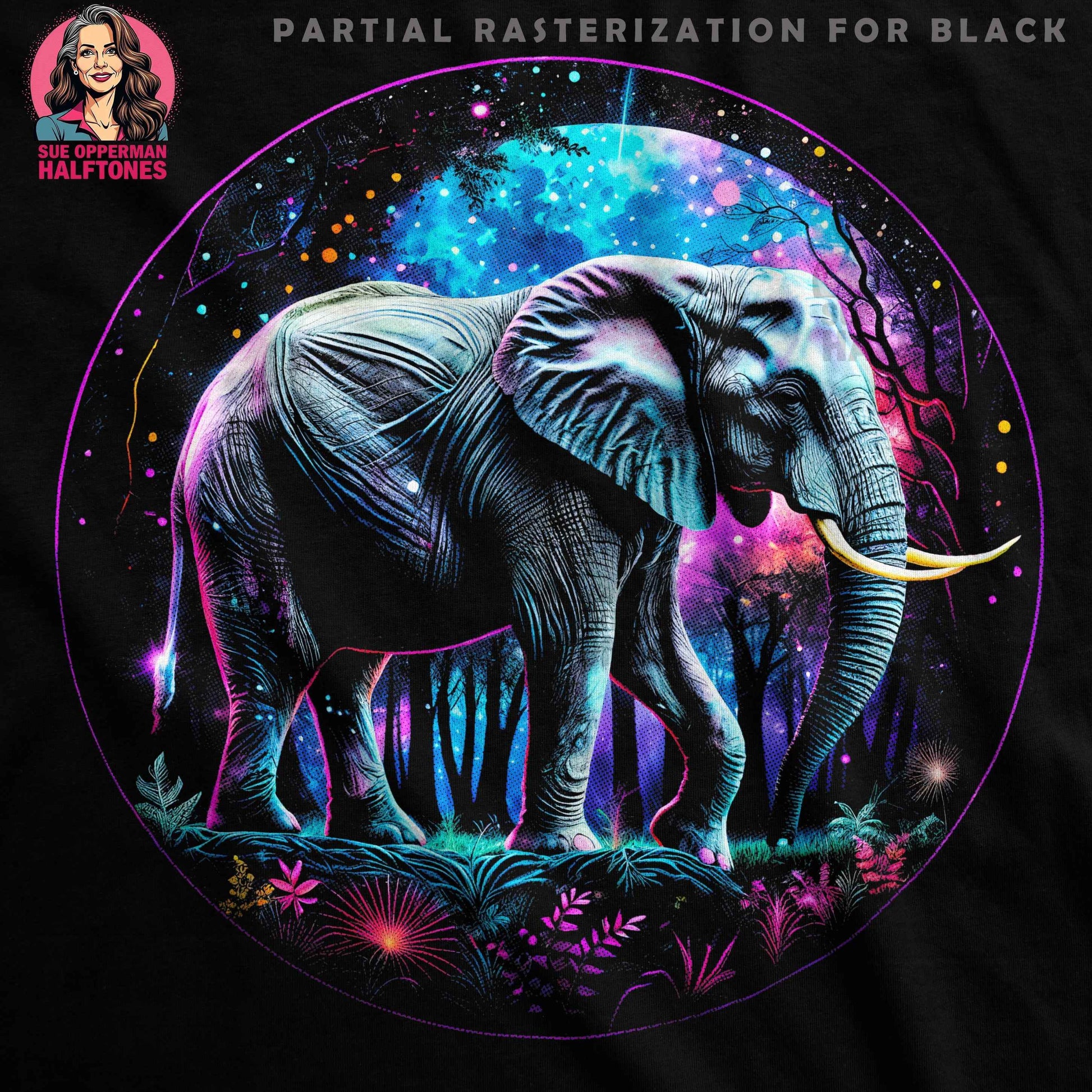 Elephant Forest Digital Halftone T-shirt Design - halftone PNG for T-shirts – Sue Opperman Halftones