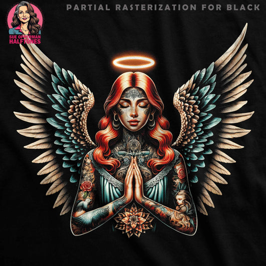 Angelic Figure Floral Tattooed Woman Halftone T-Shirt Design - halftone PNG for T-shirts – Sue Opperman Halftones