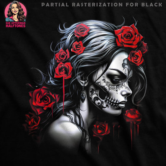 Skull Girl Roses Halftone T-Shirt Design - halftone PNG for T-shirts – Sue Opperman Halftones