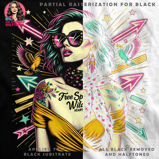 Glamour Free Spirit With Birds Halftone T-Shirt Design - halftone PNG for T-shirts – Sue Opperman Halftones