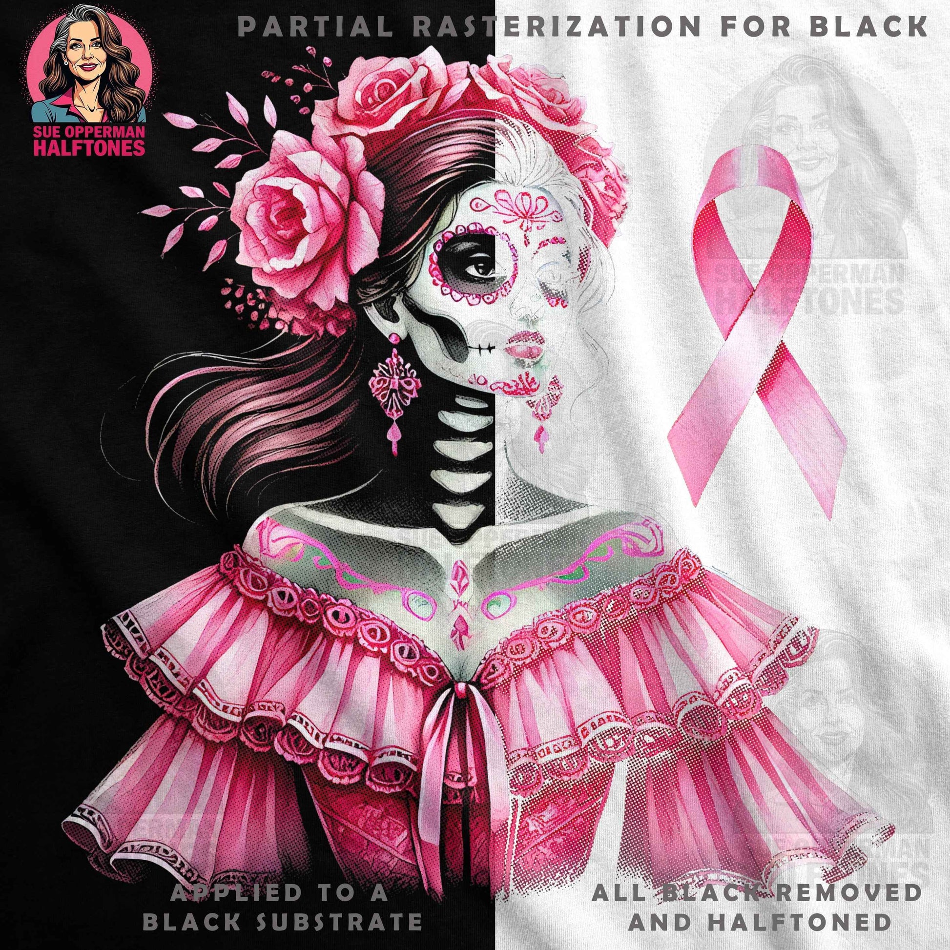 Day of the Dead Breast Cancer Halftone T-Shirt Design - halftone PNG for T-shirts – Sue Opperman Halftones