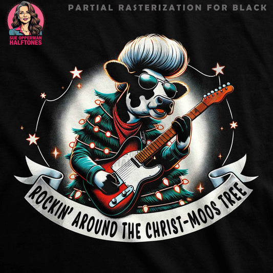 Christmas Cow Playing Guitar Halftone T-Shirt Design - halftone PNG for T-shirts – Sue Opperman Halftones