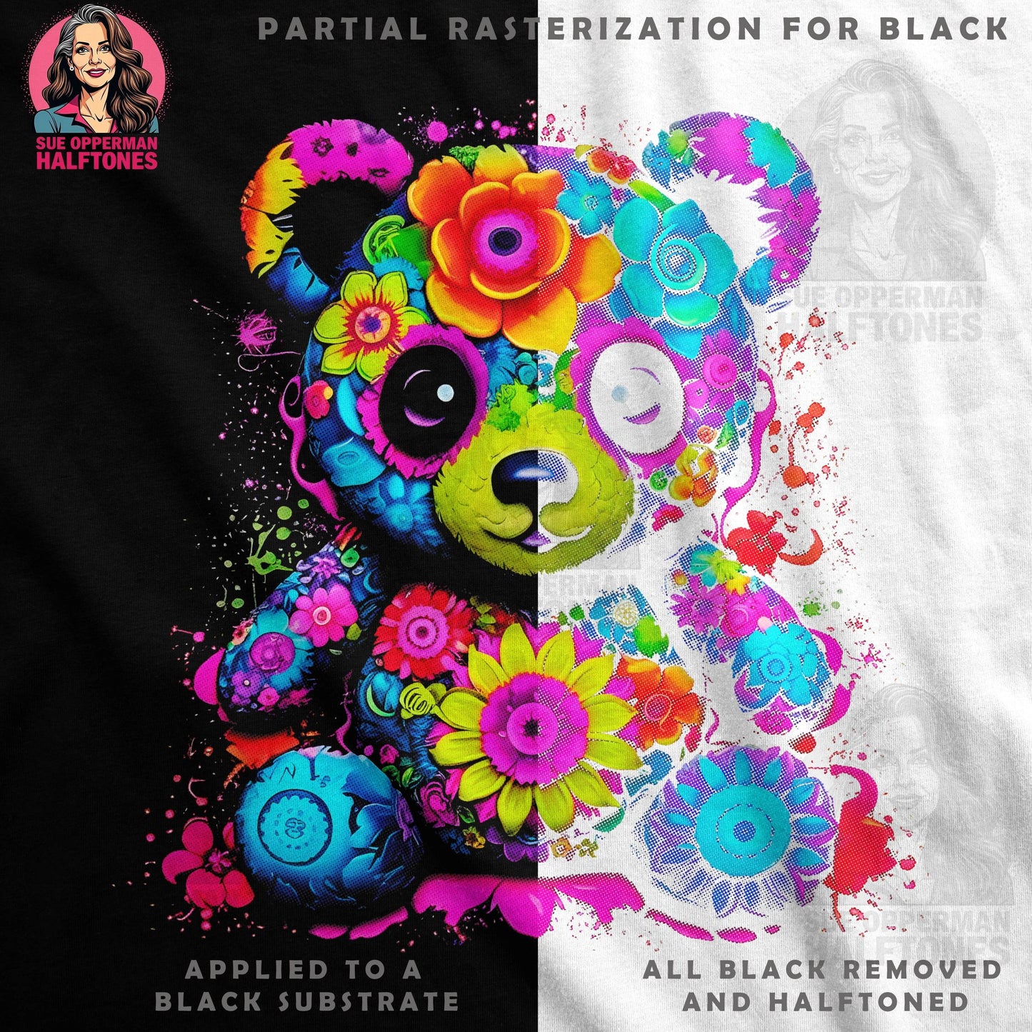 Cute Floral Panda Halftone T-Shirt Design - halftone PNG for T-shirts – Sue Opperman Halftones