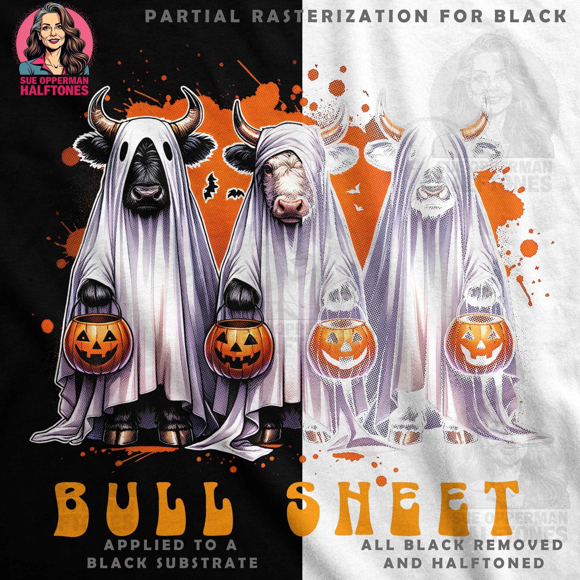 Halloween Bull Ghosts Halftone T-Shirt Design Digital - halftone PNG for T-shirts – Sue Opperman Halftones