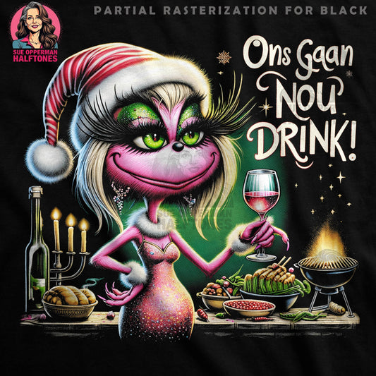 Christmas Funny Grinch With Wine Glass Halftoned T-Shirt Design - halftone PNG for T-shirts – Sue Opperman Halftones