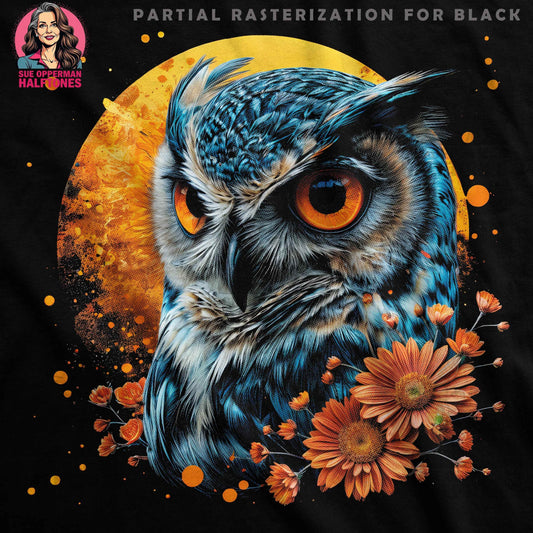 Owl and Floral Circle Frame Digital Halftoned T-Shirt Design - halftone PNG for T-shirts – Sue Opperman Halftones