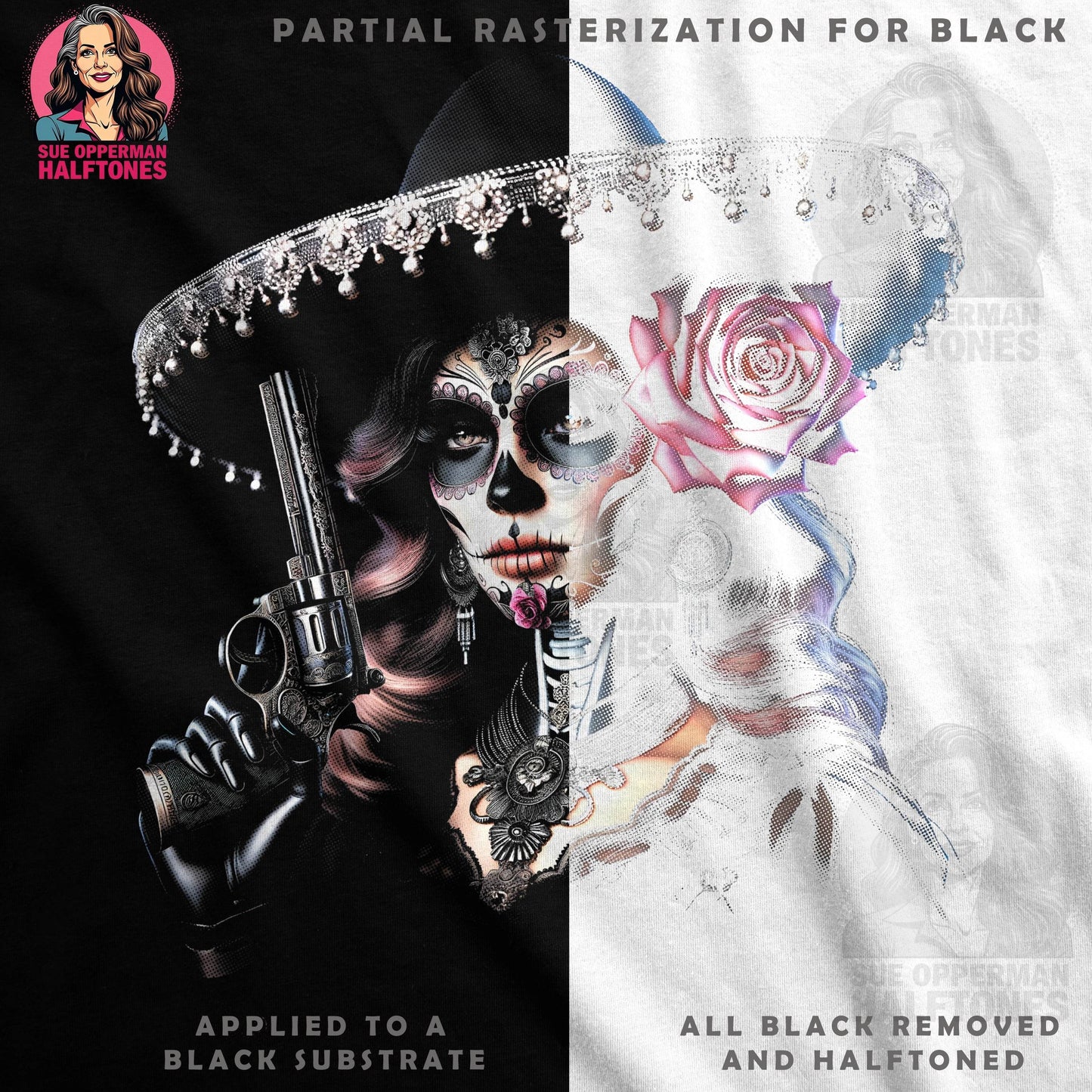 Glamour Day of the Dead Halftone T-Shirt Design - halftone PNG for T-shirts – Sue Opperman Halftones