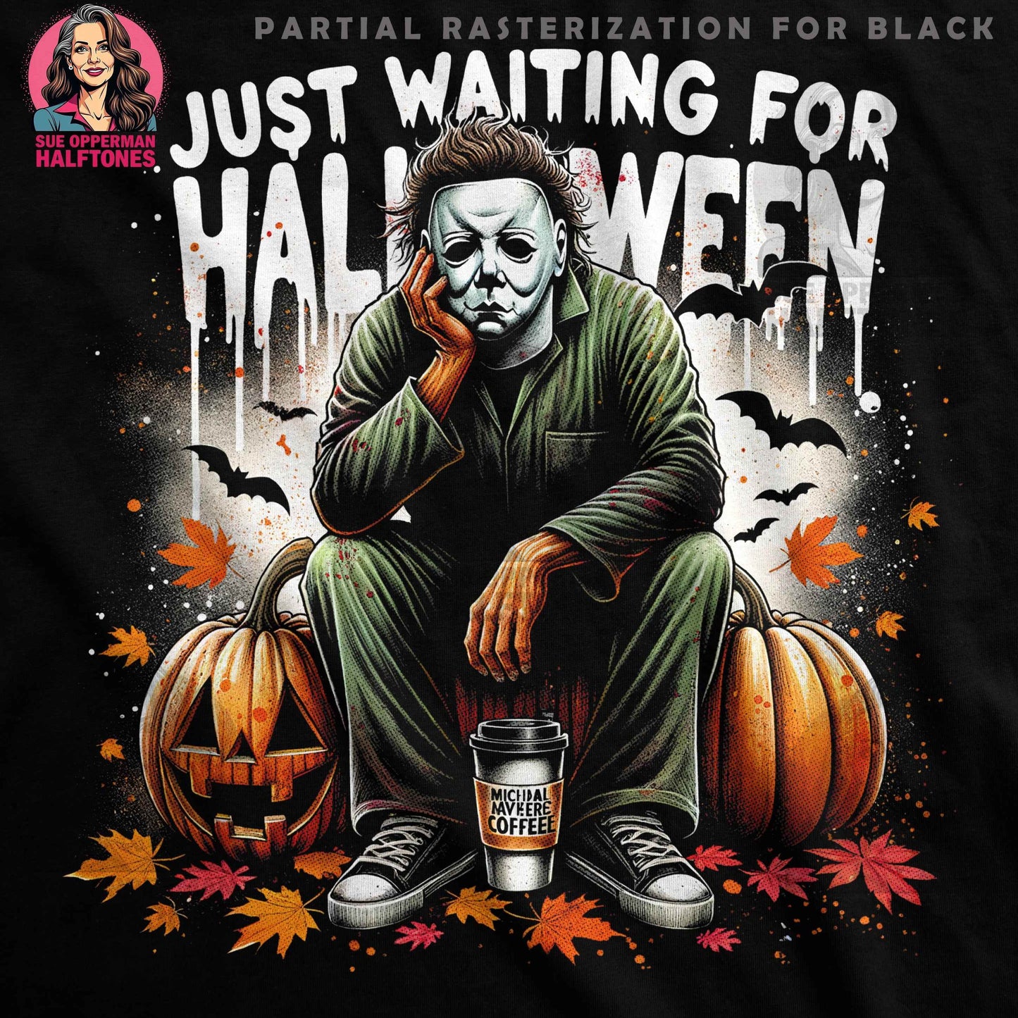 Halloween Waiting Michael Myers Halftoned T-shirt Design - halftone PNG for T-shirts – Sue Opperman Halftones