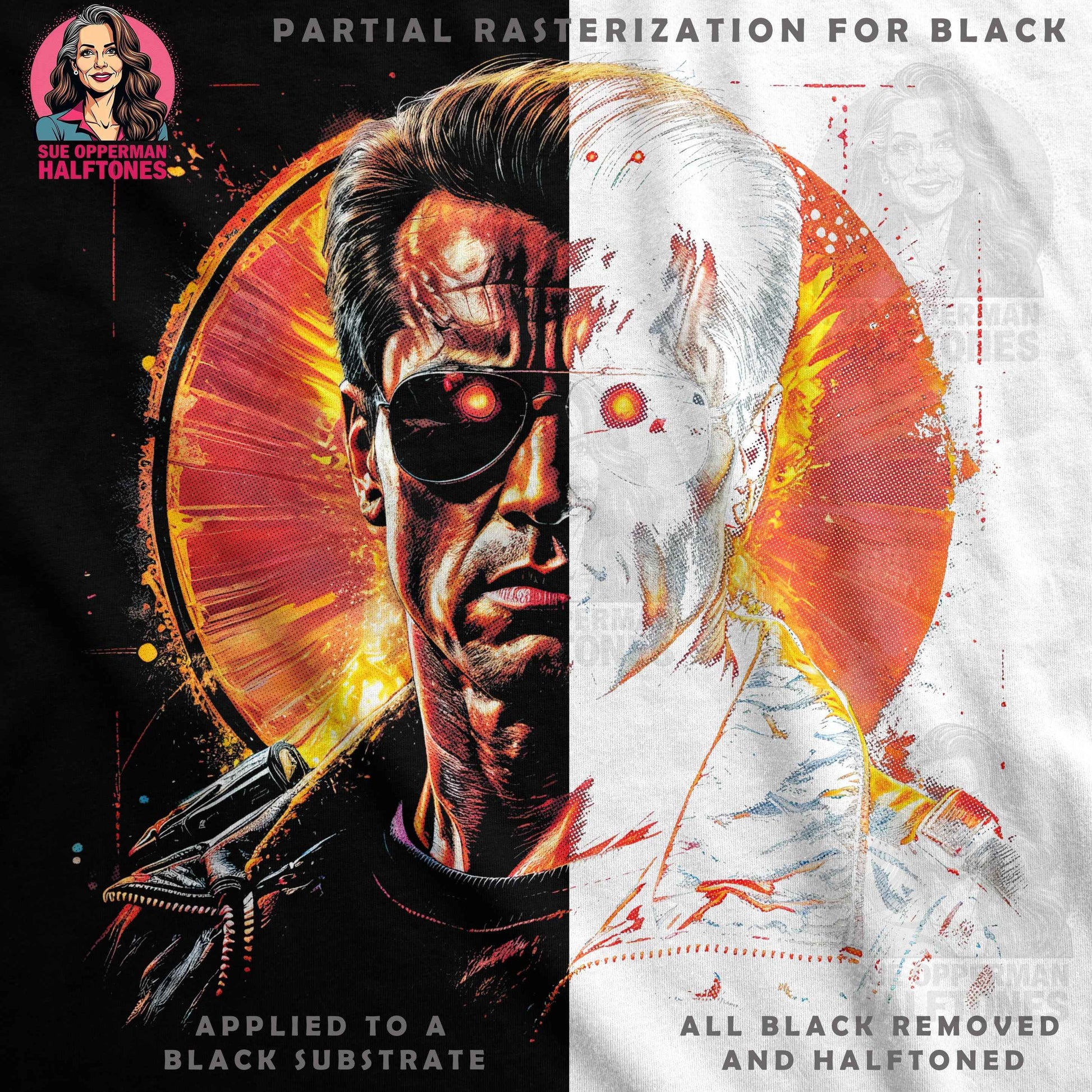 Terminator Robot Portrait Halftone T-Shirt Design - halftone PNG for T-shirts – Sue Opperman Halftones