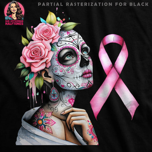 Breast Cancer Awareness Sugar Skull Halftoned T-Shirt Design - halftone PNG for T-shirts – Sue Opperman Halftones