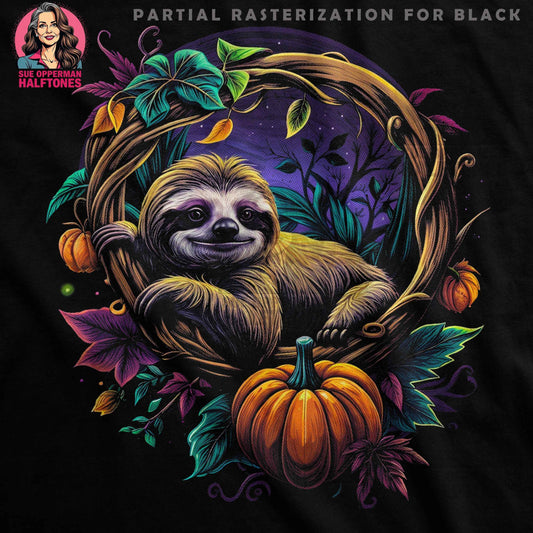 Sloth Autumn Scene Digital Halftoned T-Shirt Design - halftone PNG for T-shirts – Sue Opperman Halftones