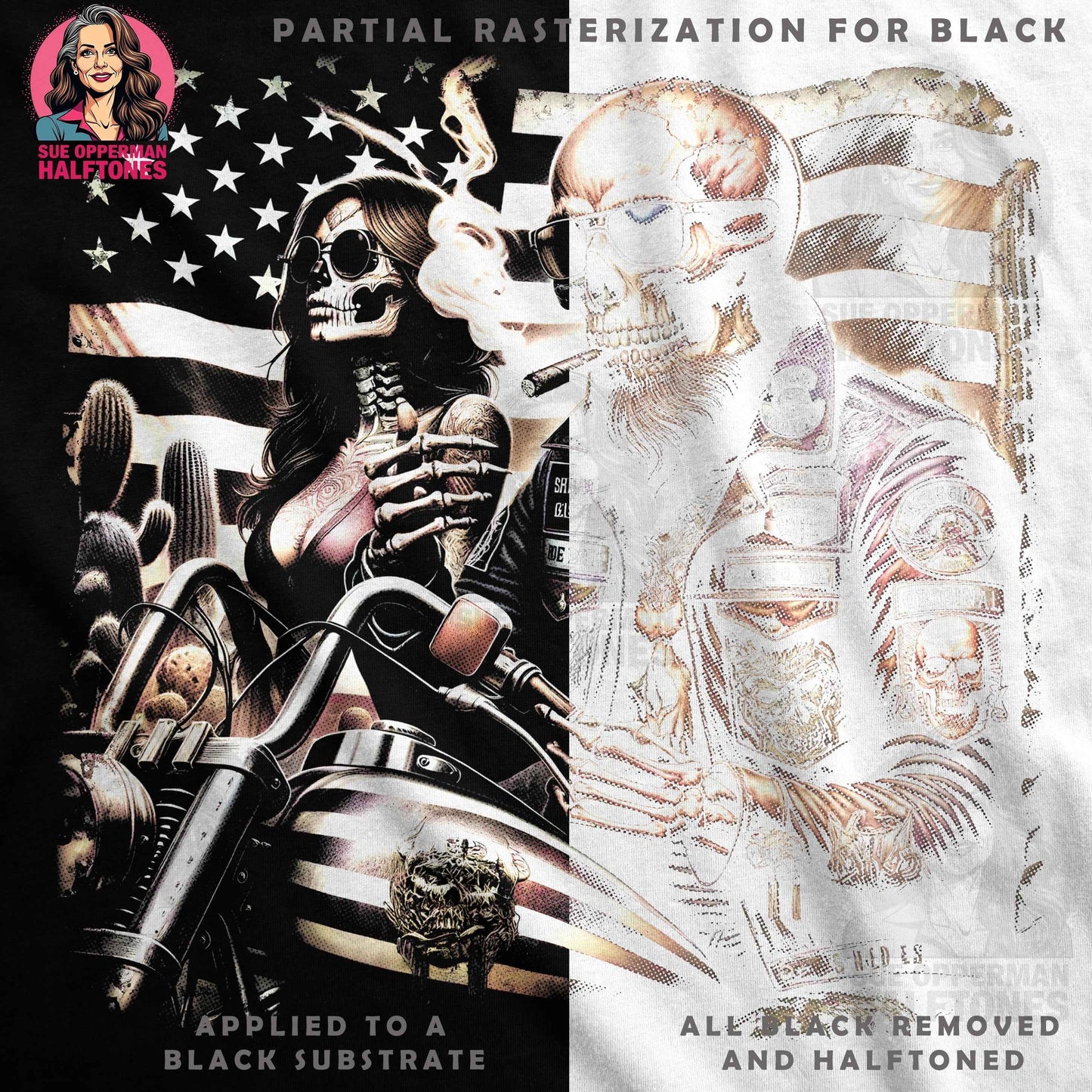 Biker Skeletons In USA Halftone T-Shirt Design - halftone PNG for T-shirts – Sue Opperman Halftones