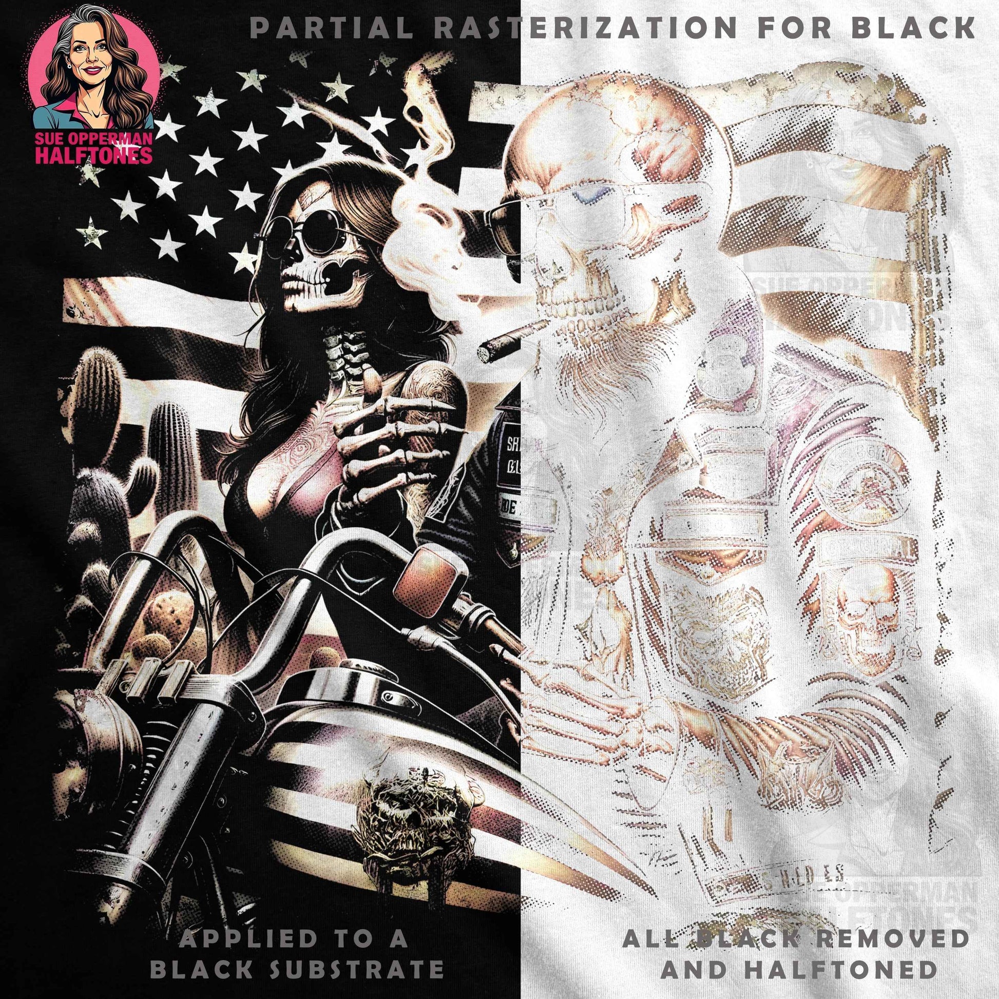 Biker Skeletons In USA Halftone T-Shirt Design - halftone PNG for T-shirts – Sue Opperman Halftones