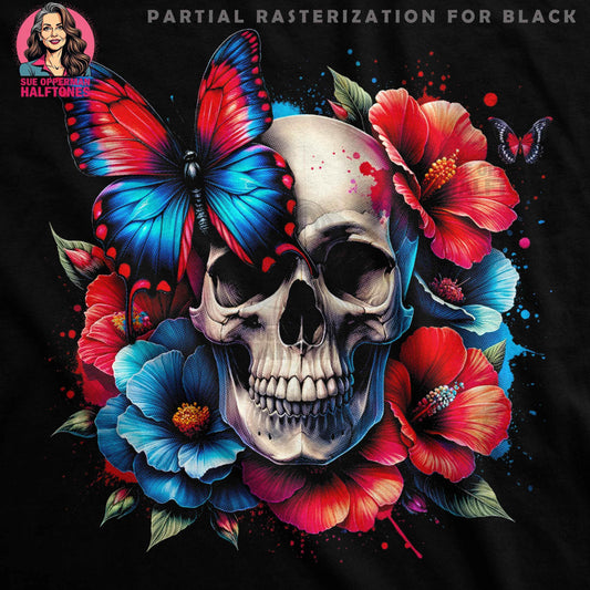 Skull Butterfly and Floral Halftone T-Shirt Design - halftone PNG for T-shirts – Sue Opperman Halftones