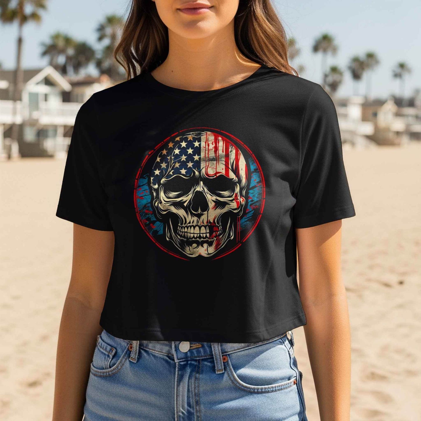 Patriotic Skull with USA Flag Halftone T-Shirt Design - halftone PNG for T-shirts – Sue Opperman Halftones