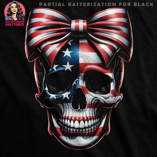 Patriotic Skull with Bow Halftoned T-Shirt Design - halftone PNG for T-shirts – Sue Opperman Halftones