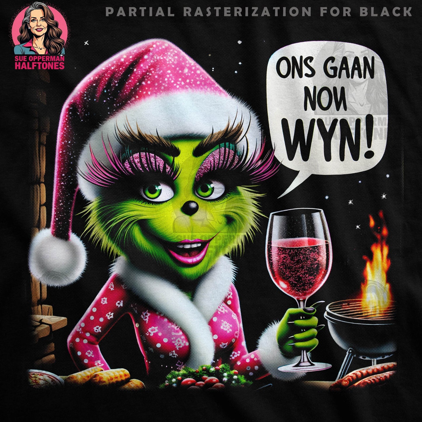 Grinch Wine Christmas Halftone T-Shirt Design - halftone PNG for T-shirts – Sue Opperman Halftones