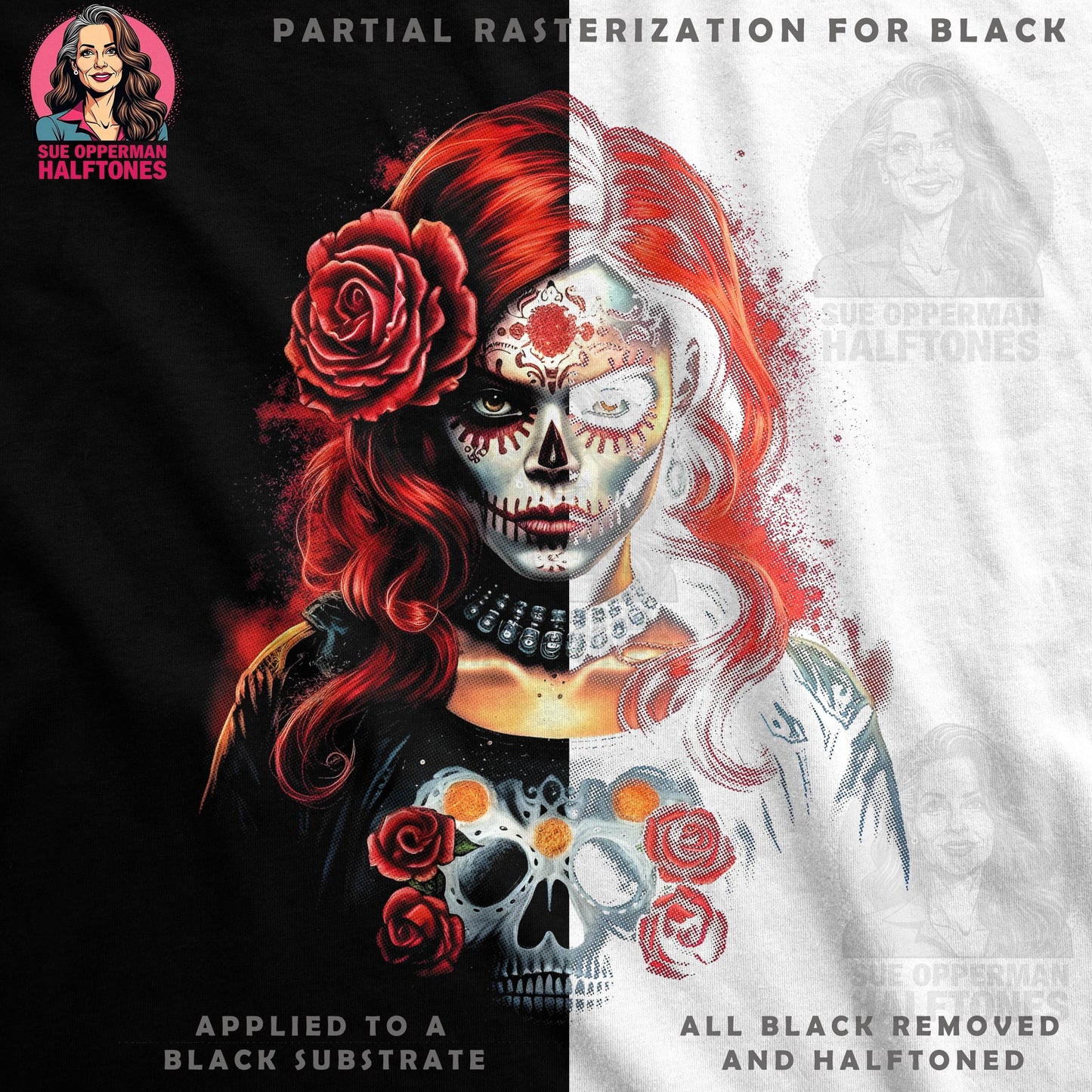 Day of the Dead Sugar Skull Halftone T-Shirt Design - halftone PNG for T-shirts – Sue Opperman Halftones