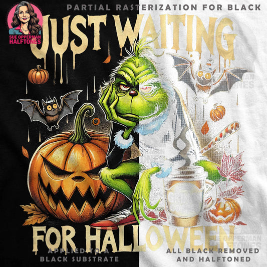 Grinch Waiting for Halloween Halftoned T-shirt Design - halftone PNG for T-shirts – Sue Opperman Halftones