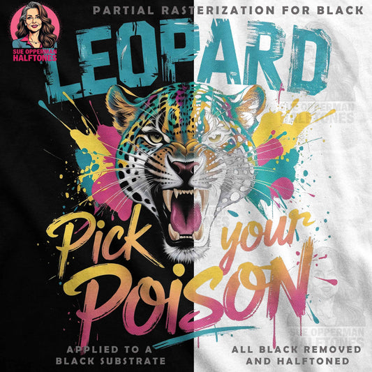 Leopard Pick Your Poison Halftoned T-Shirt Design - halftone PNG for T-shirts – Sue Opperman Halftones