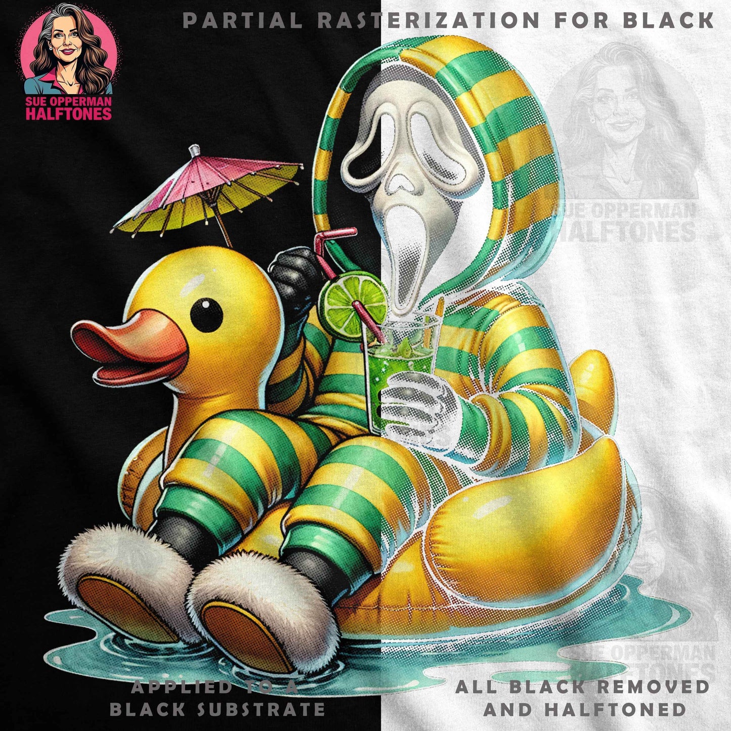 Ghost Face Duck Pool Party Halftone T-shirt Design - halftone PNG for T-shirts – Sue Opperman Halftones