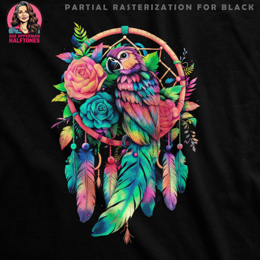 Dreamcatcher With Parrot Digital Halftoned T-Shirt Design - halftone PNG for T-shirts – Sue Opperman Halftones