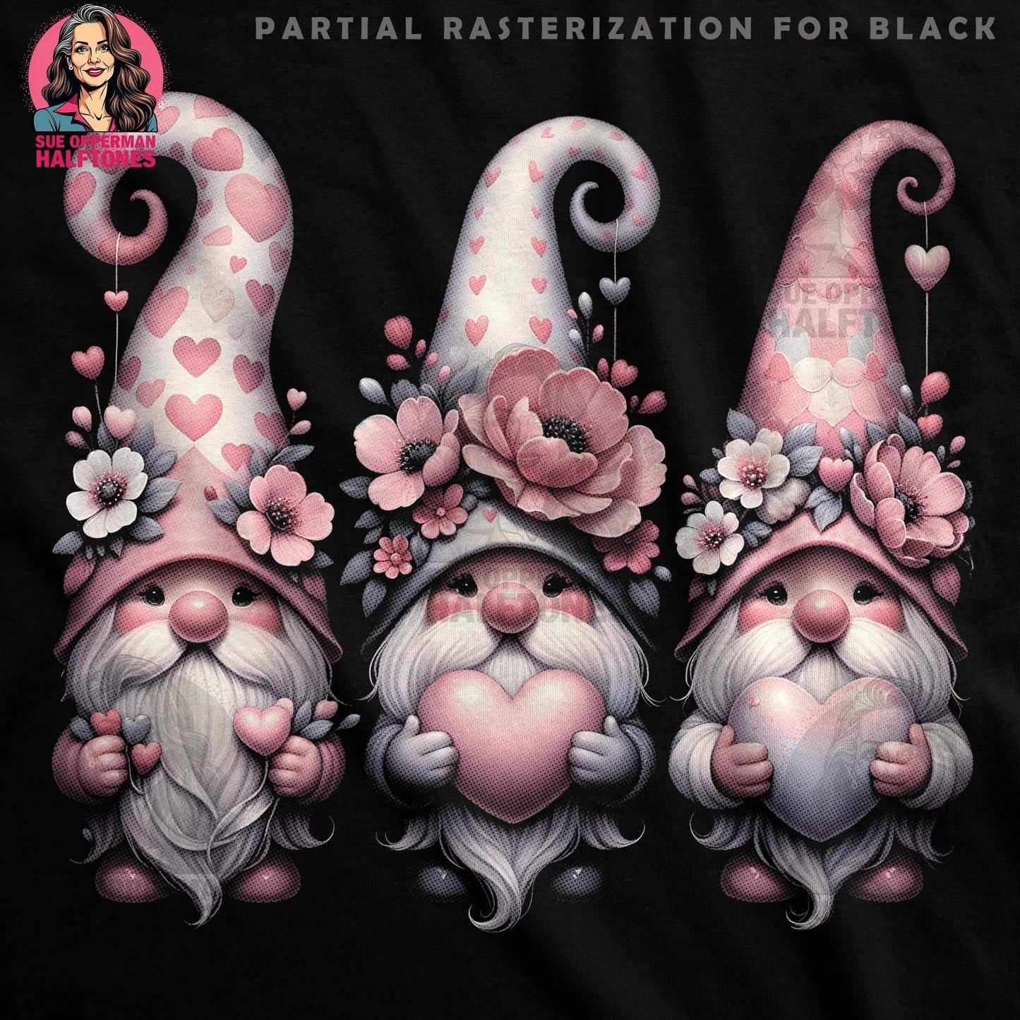 Valentine's Day Gnomes Hearts Halftoned T-Shirt Design - halftone PNG for T-shirts – Sue Opperman Halftones