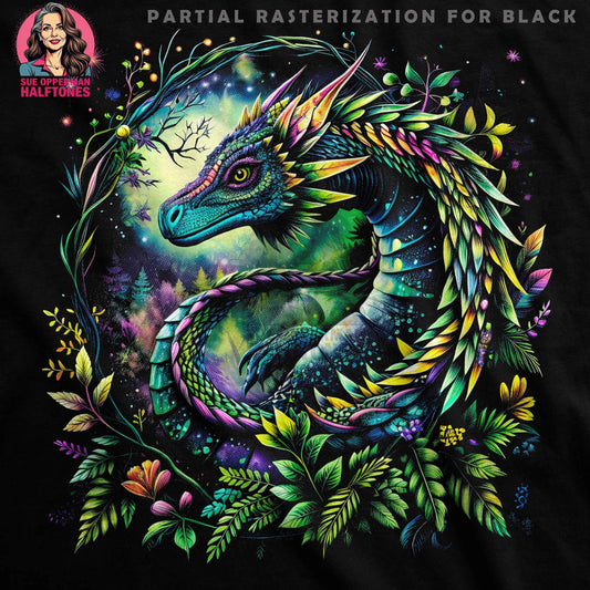 Colorful Dragon Floral Halftone T-Shirt Design - halftone PNG for T-shirts – Sue Opperman Halftones
