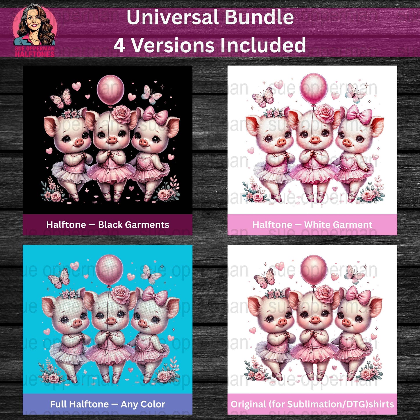 Cute Piglets Ballerinas Universal Print Bundle Digital - halftone PNG for T-shirts – Sue Opperman Halftones