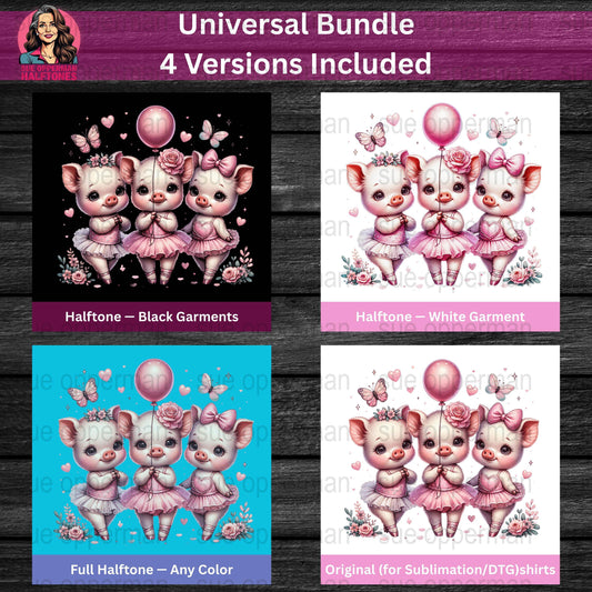 Cute Piglets Ballerinas Universal Print Bundle Digital - halftone PNG for T-shirts – Sue Opperman Halftones