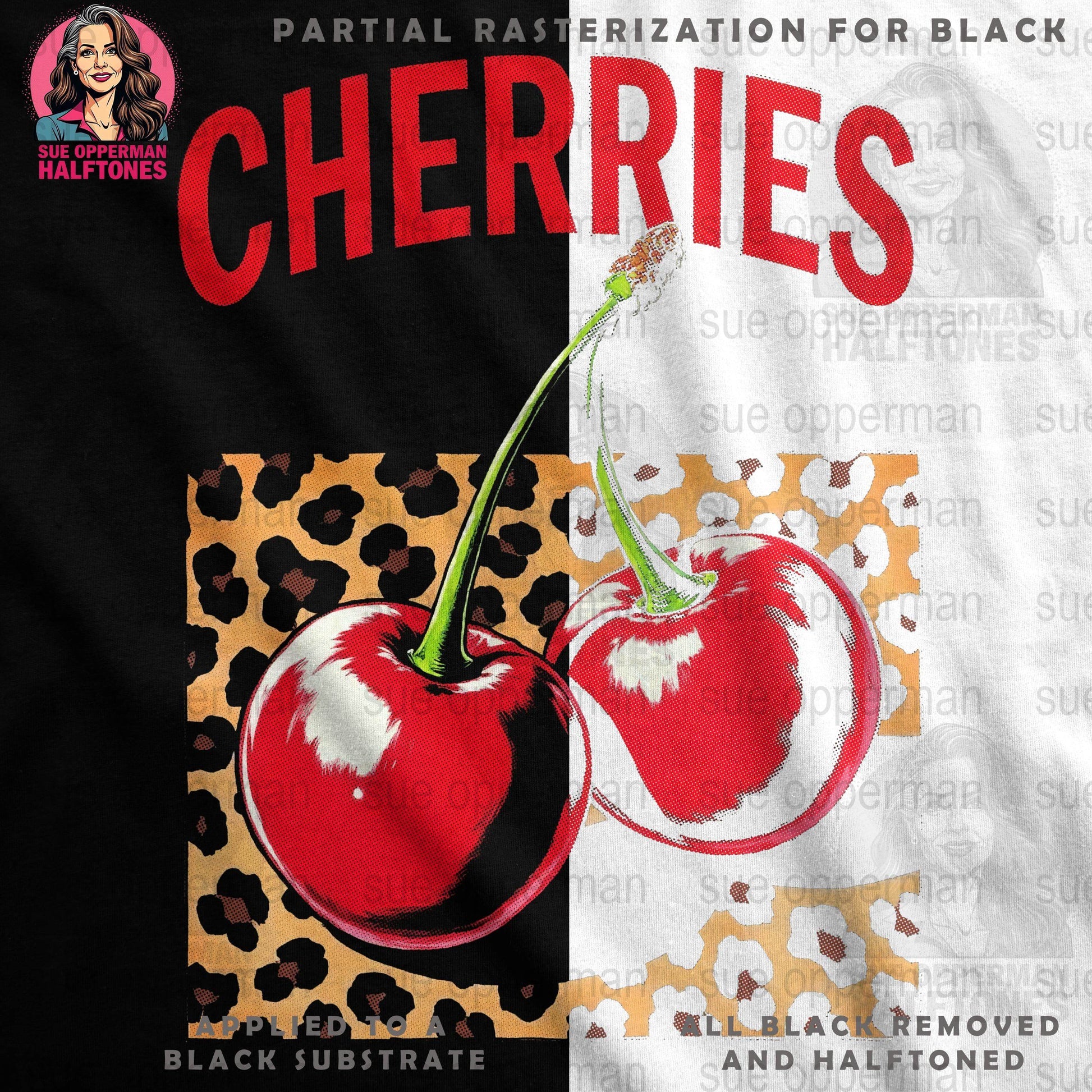 Cherries With Leopard Print Universal Print Bundle Digital - halftone PNG for T-shirts – Sue Opperman Halftones