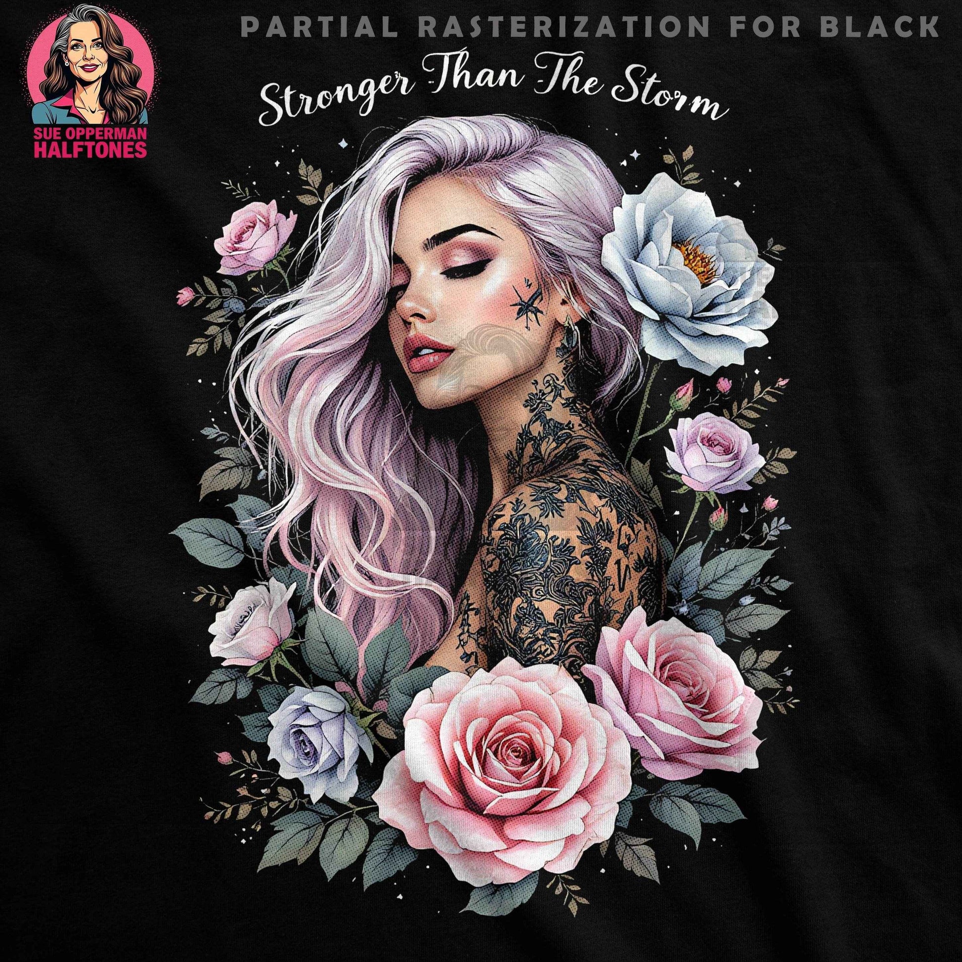 Floral Portrait Woman Halftone T-Shirt Design Digital - halftone PNG for T-shirts – Sue Opperman Halftones