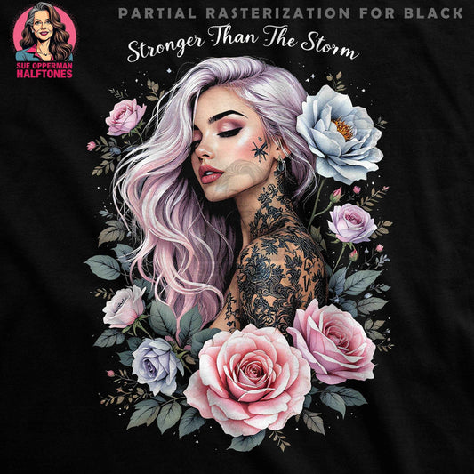 Floral Portrait Woman Halftone T-Shirt Design Digital - halftone PNG for T-shirts – Sue Opperman Halftones
