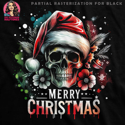 Christmas Skull with Santa Hat Digital Halftone T-Shirt Design - halftone PNG for T-shirts – Sue Opperman Halftones